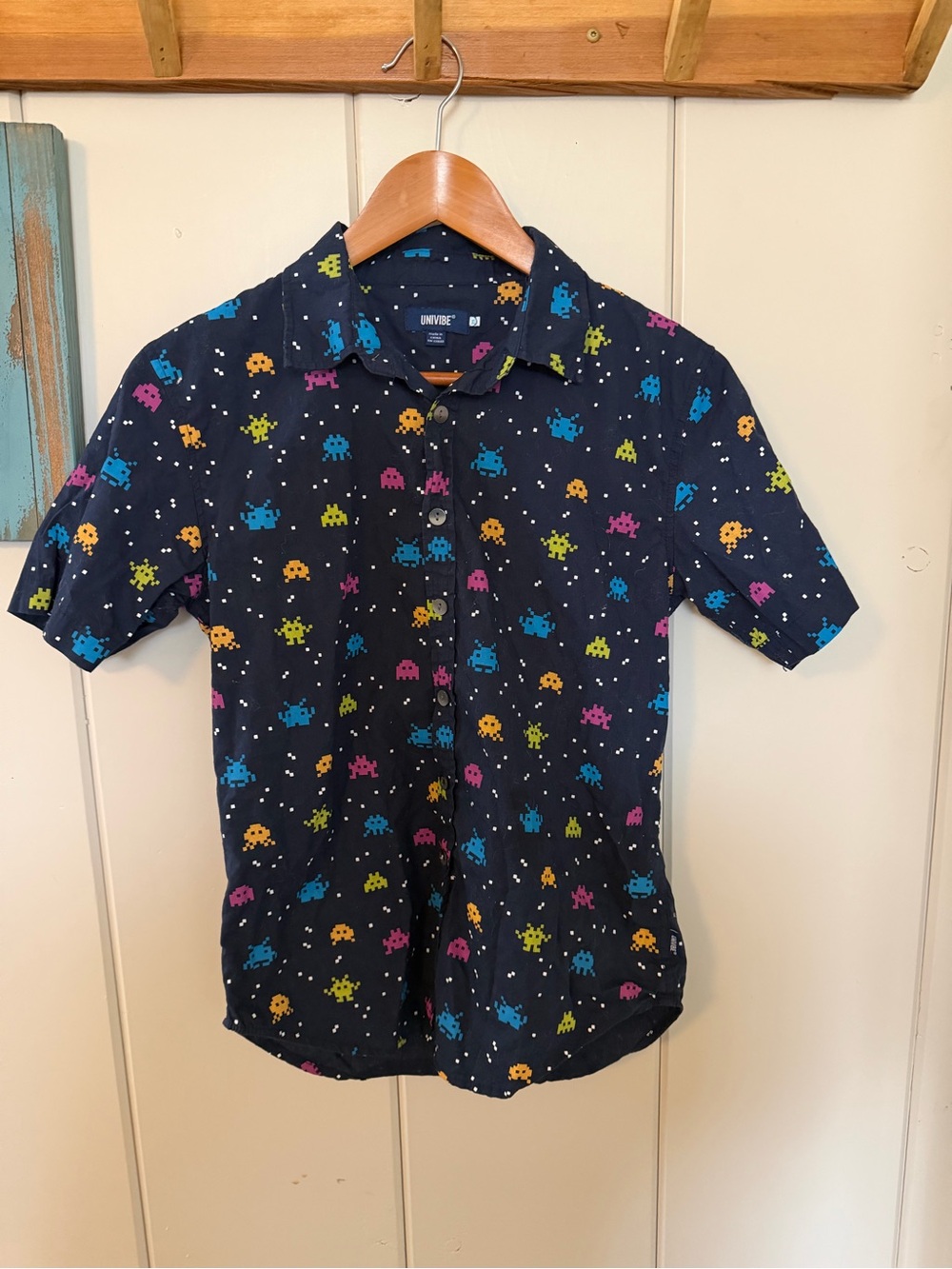 Univibe Boys XL Space Invaders Button Up Shirt Retro Video Game
